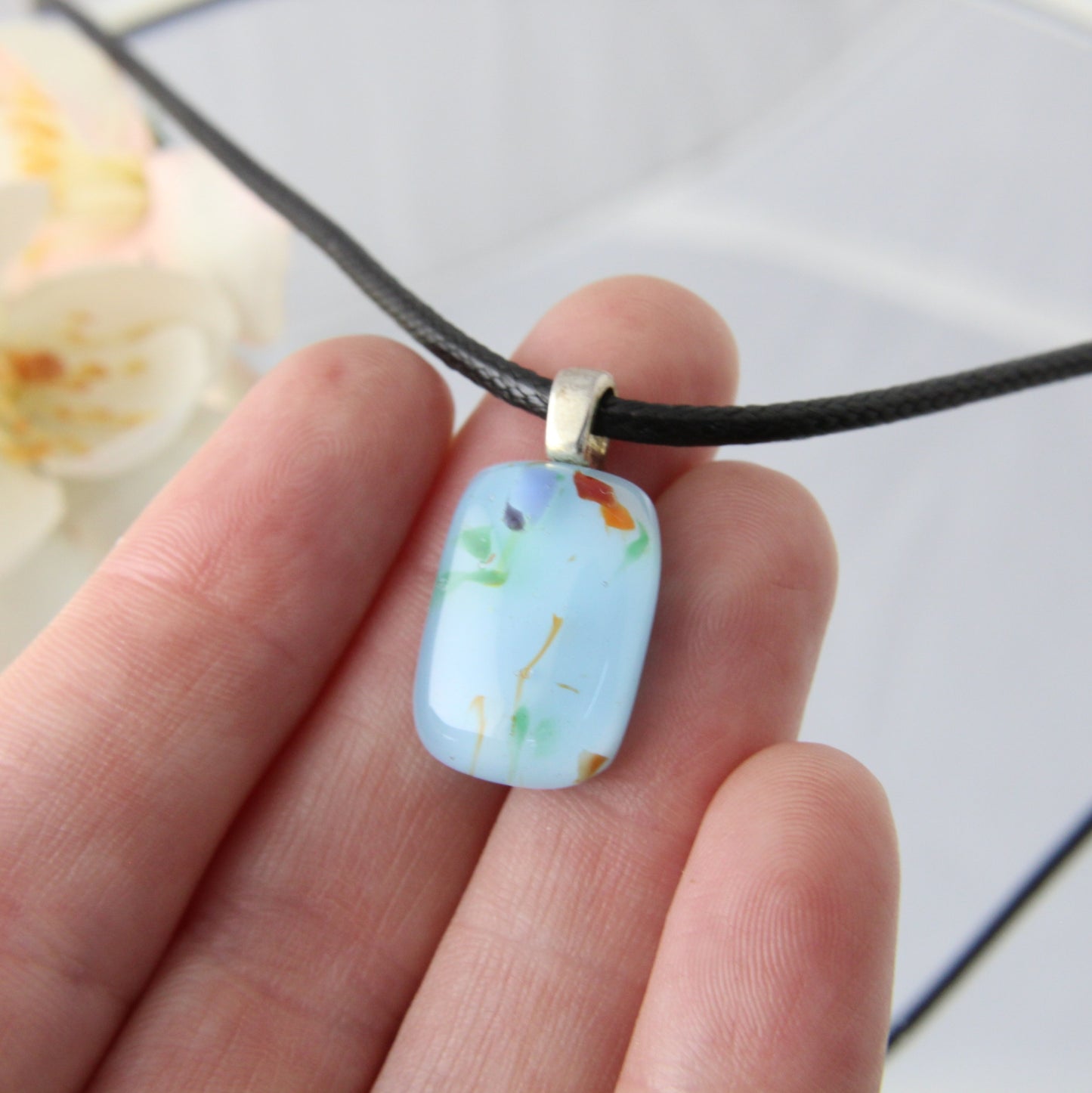 Tiny Blue Fused Glass Pendant