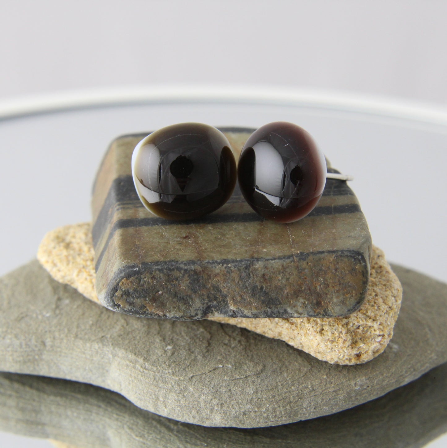 'Black on White' Fused Glass Earrings Studs