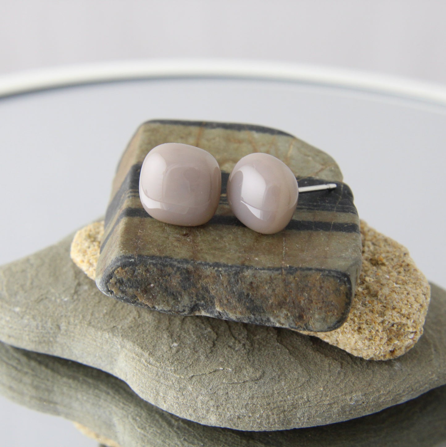 'Seal Grey' Fused Glass Earrings Studs