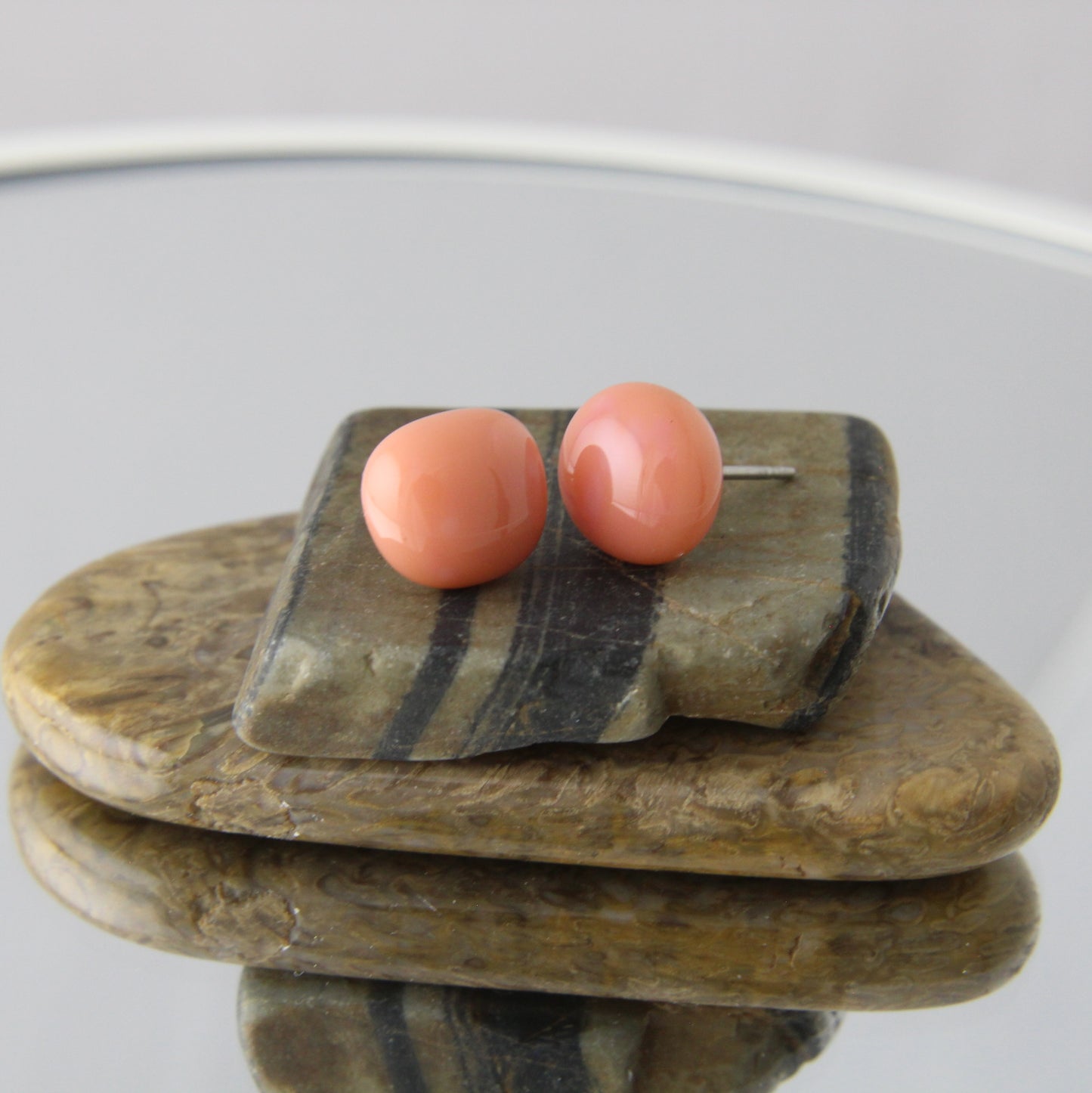 'Pink Peach' Fused Glass Mini Studs Earrings
