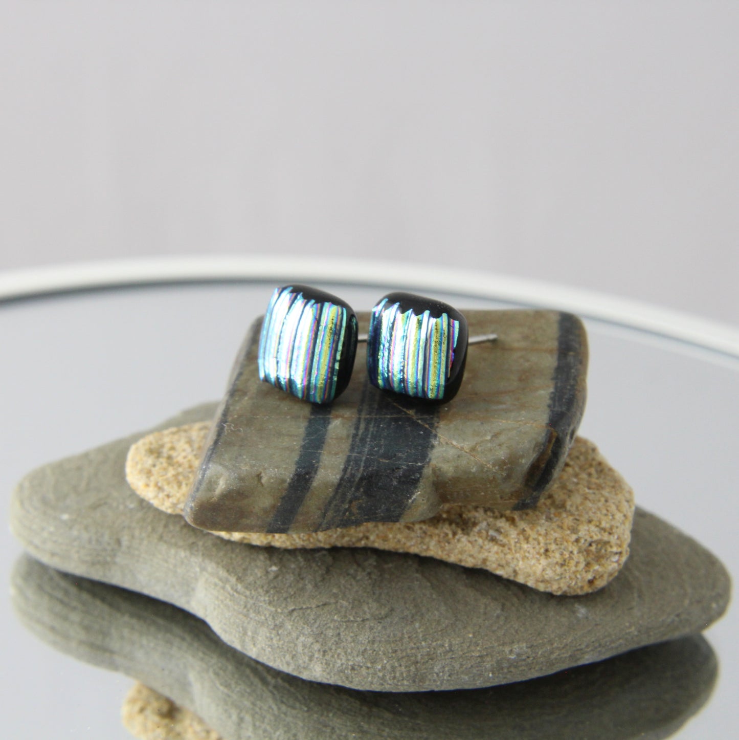 'Sky Stripes' Fused Glass Studs