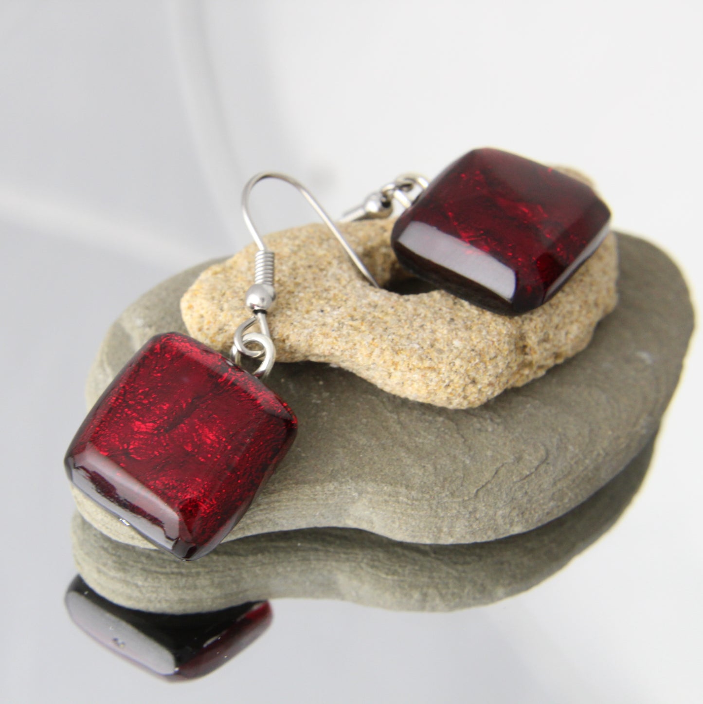 'Red Jewel' Fused Glass Earrings Dangles