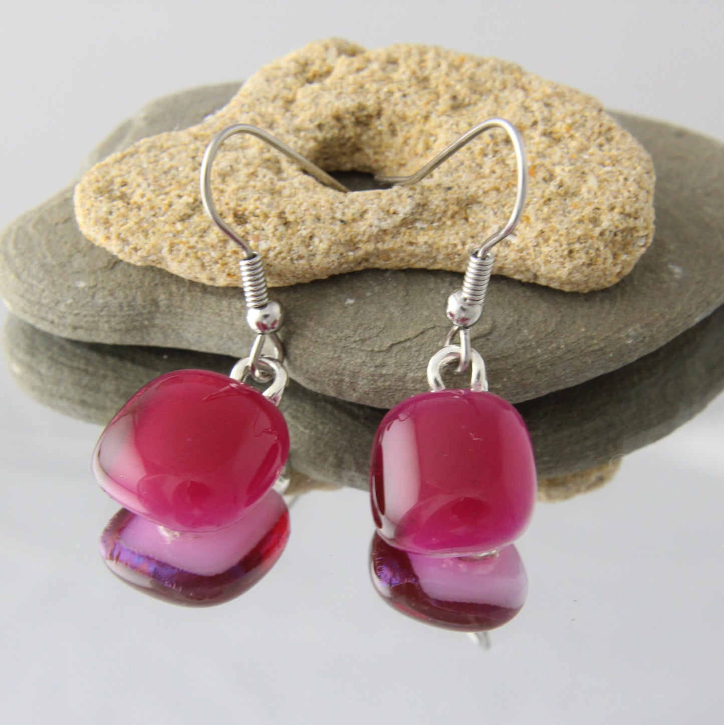 'Cranberry' Fused Glass Earrings Dangles