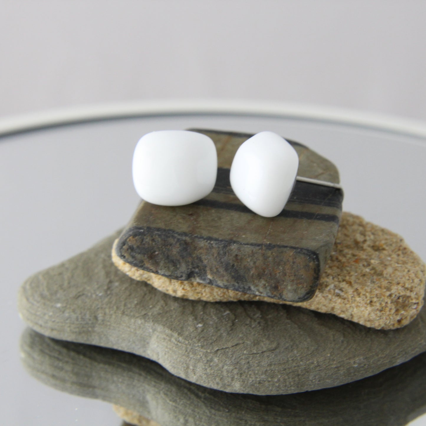 'Chunky White' Fused Glass Earrings Studs