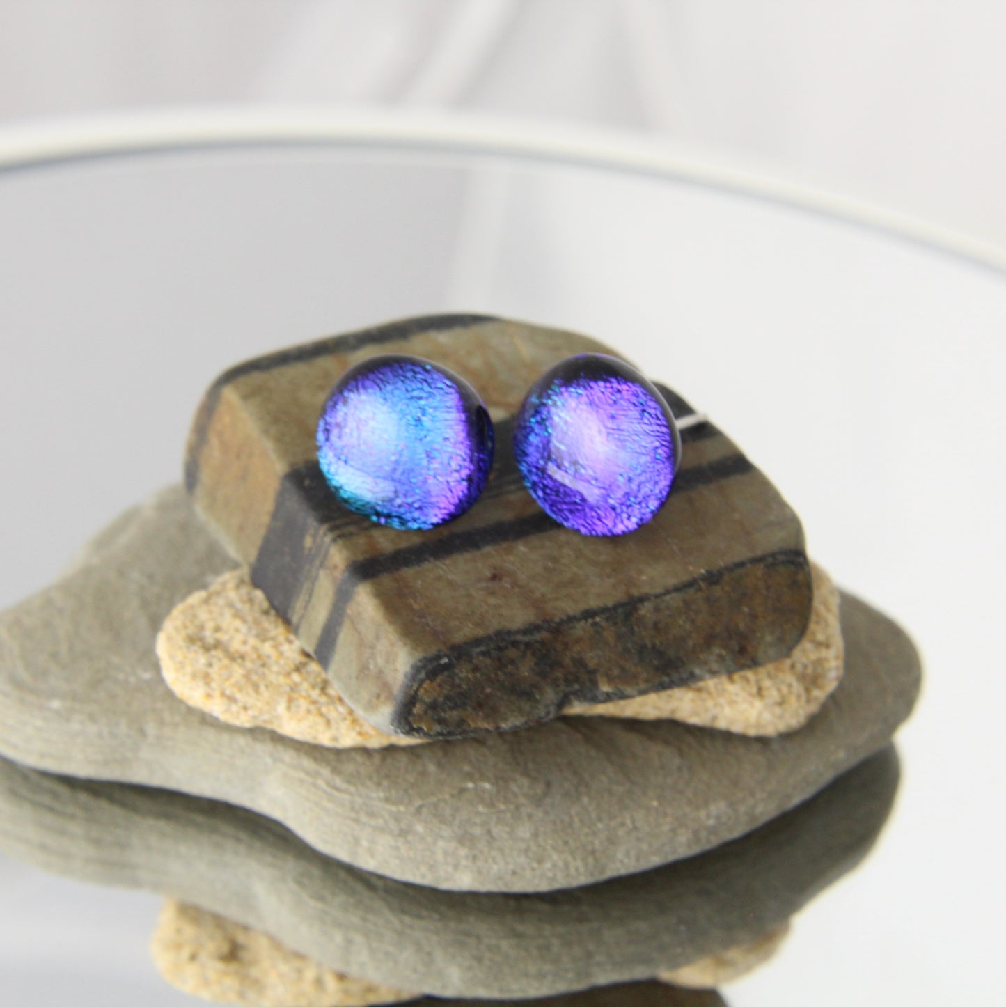 'Dichroic Blue' Fused Glass Studs
