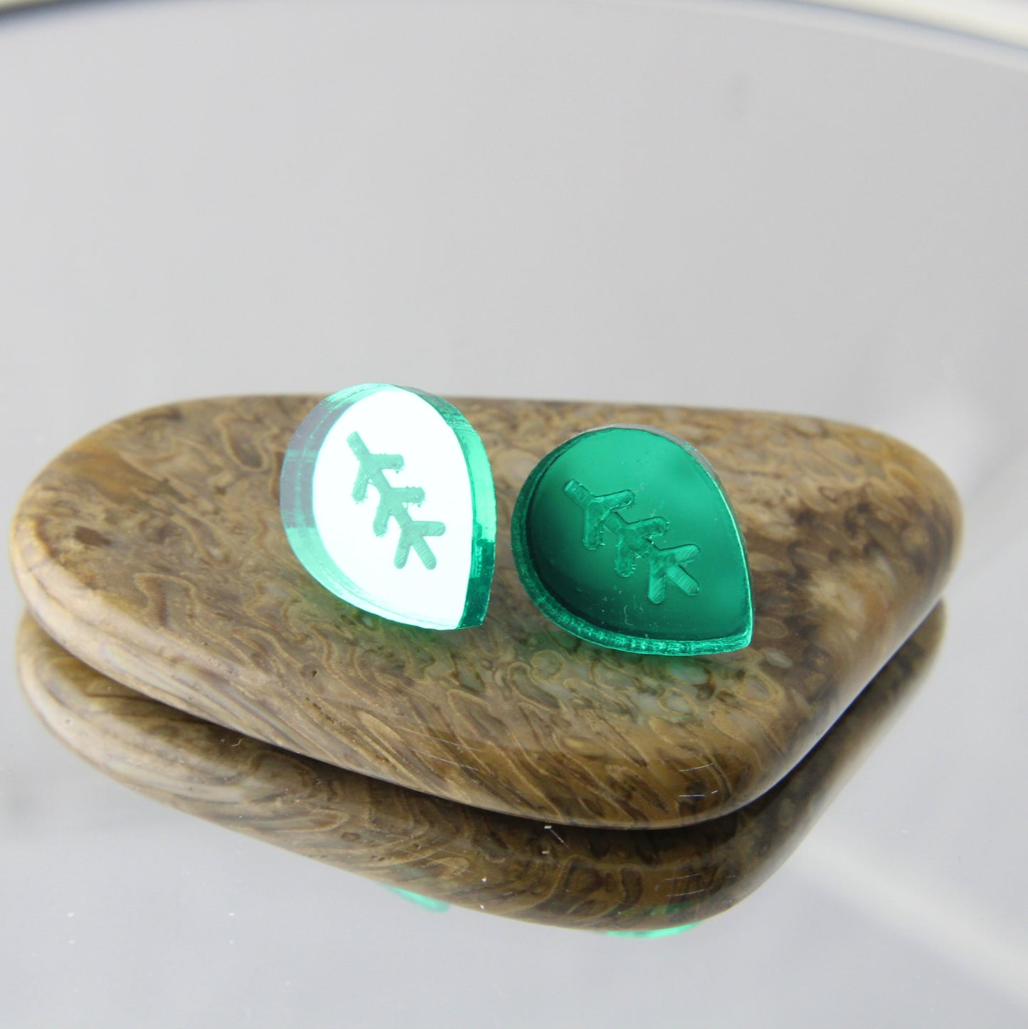 Green Mirror Leaf Stud Earrings