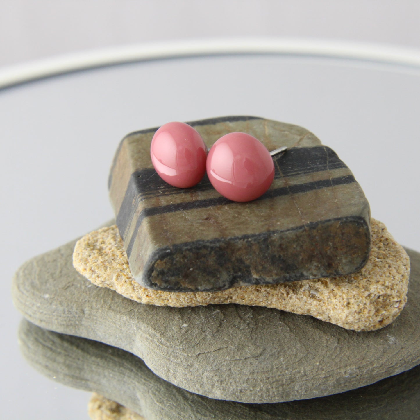 'Rose Pink' Fused Glass Studs Earrings