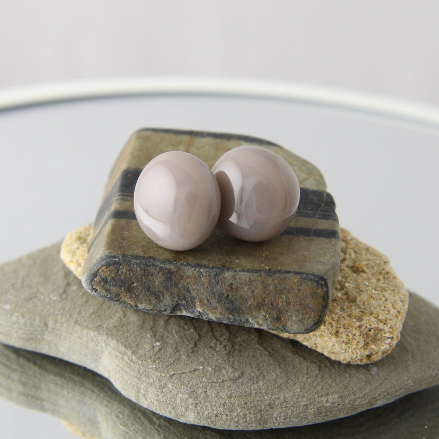 'Seal Grey' Fused Glass Earrings Studs