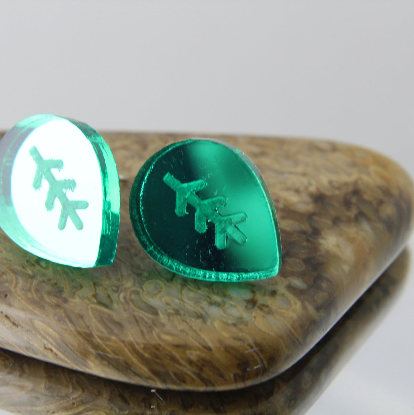 Green Mirror Leaf Stud Earrings