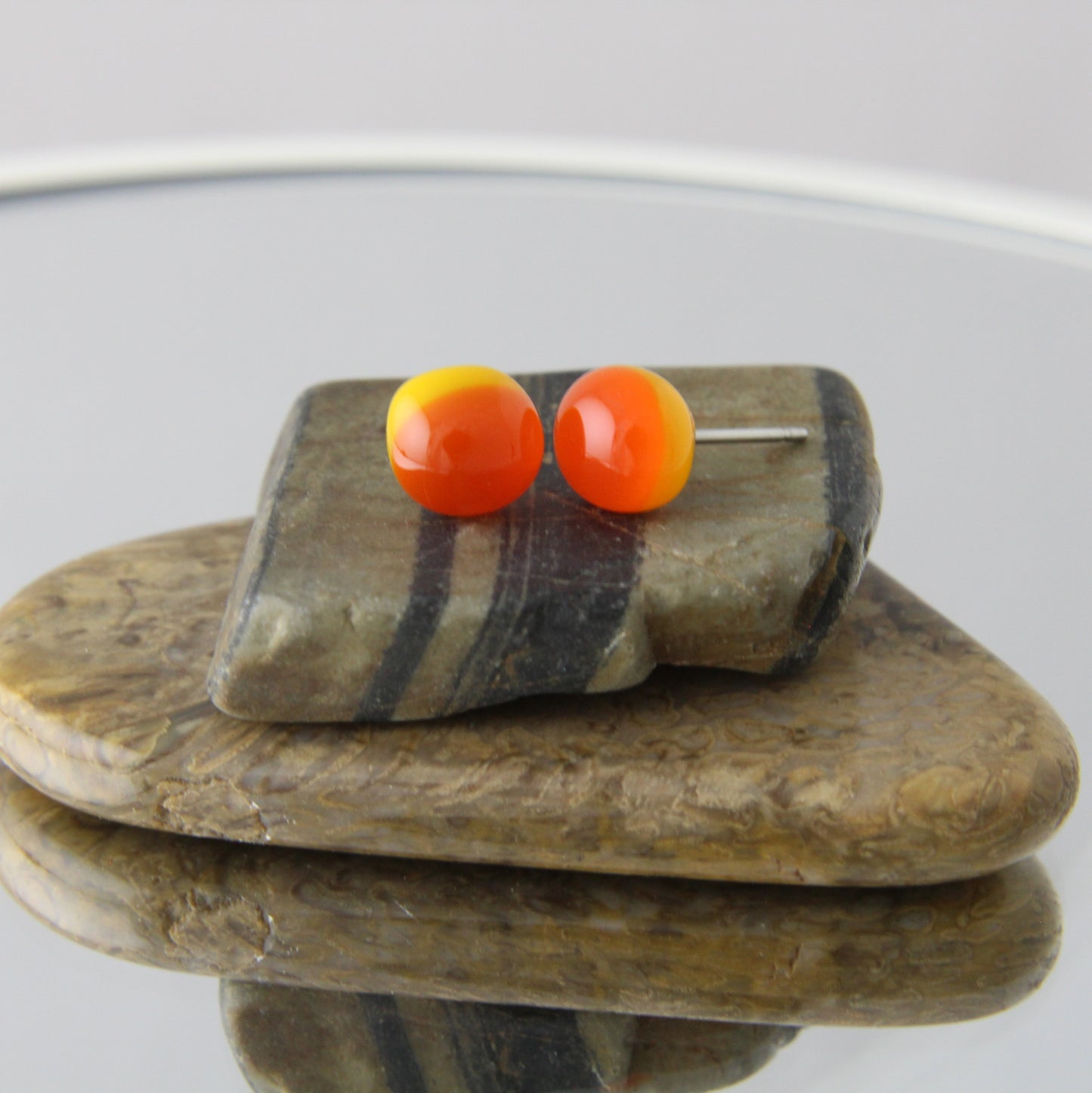 'Vivid Orange' Fused Glass Mini Studs Earrings