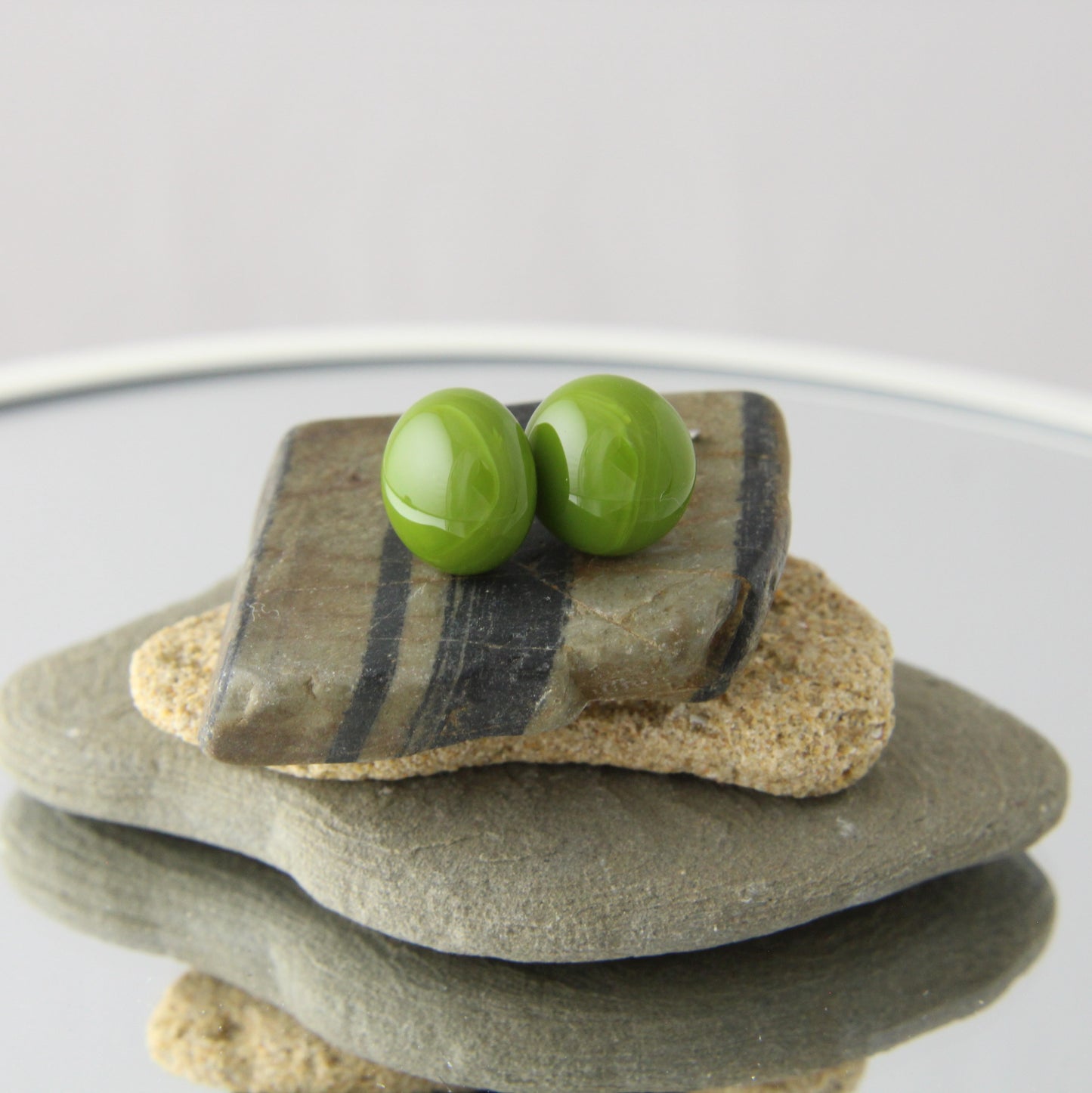 'Olive Green' Fused Glass Studs
