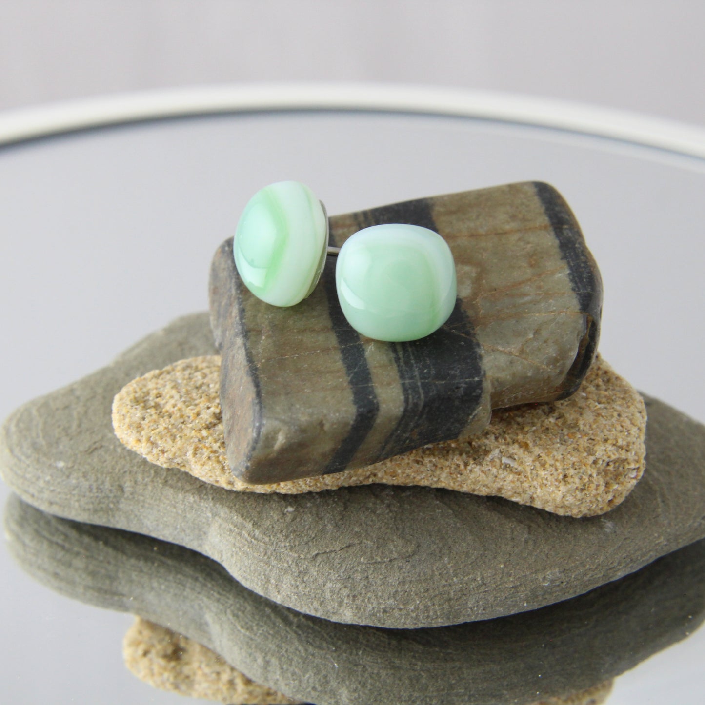 'Light Sea Green' Fused Glass Studs