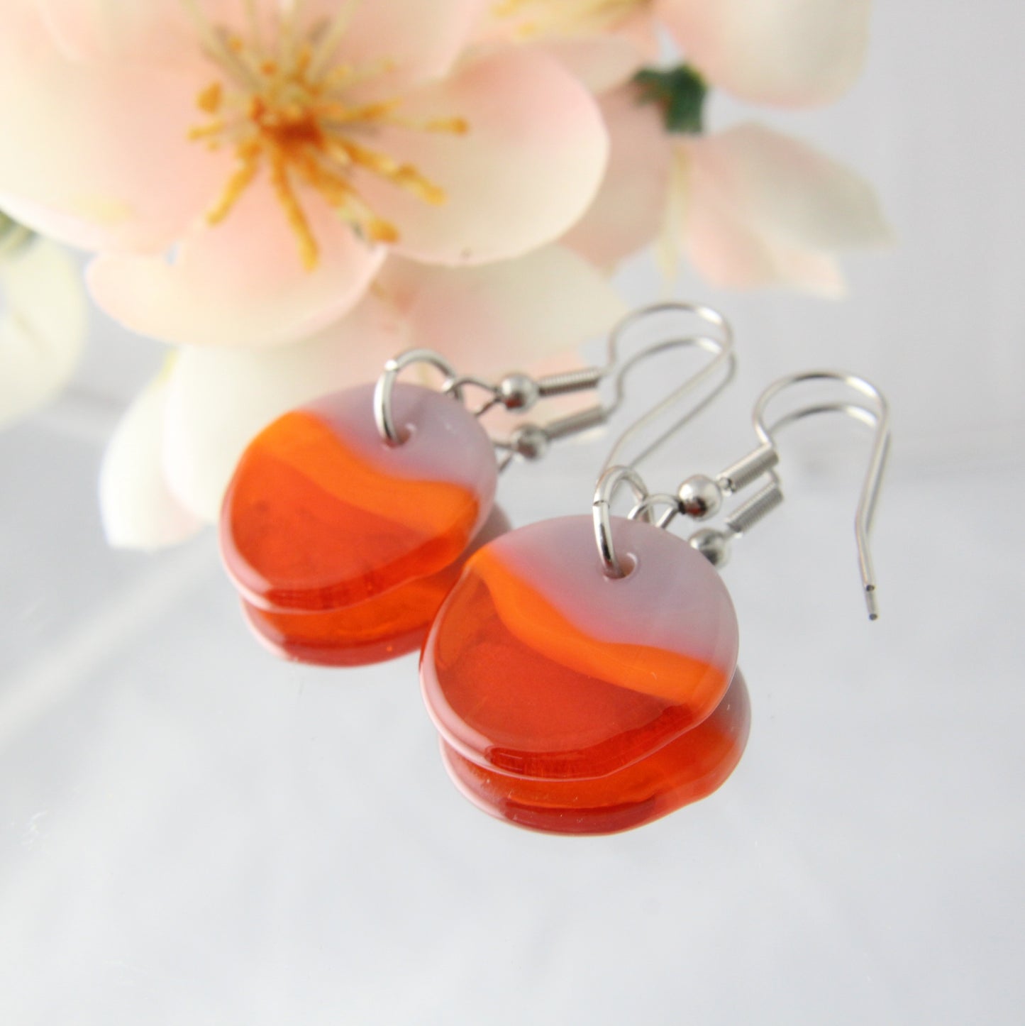 'Stormy Sunset' Fused Glass Flat Out Dangles Earrings