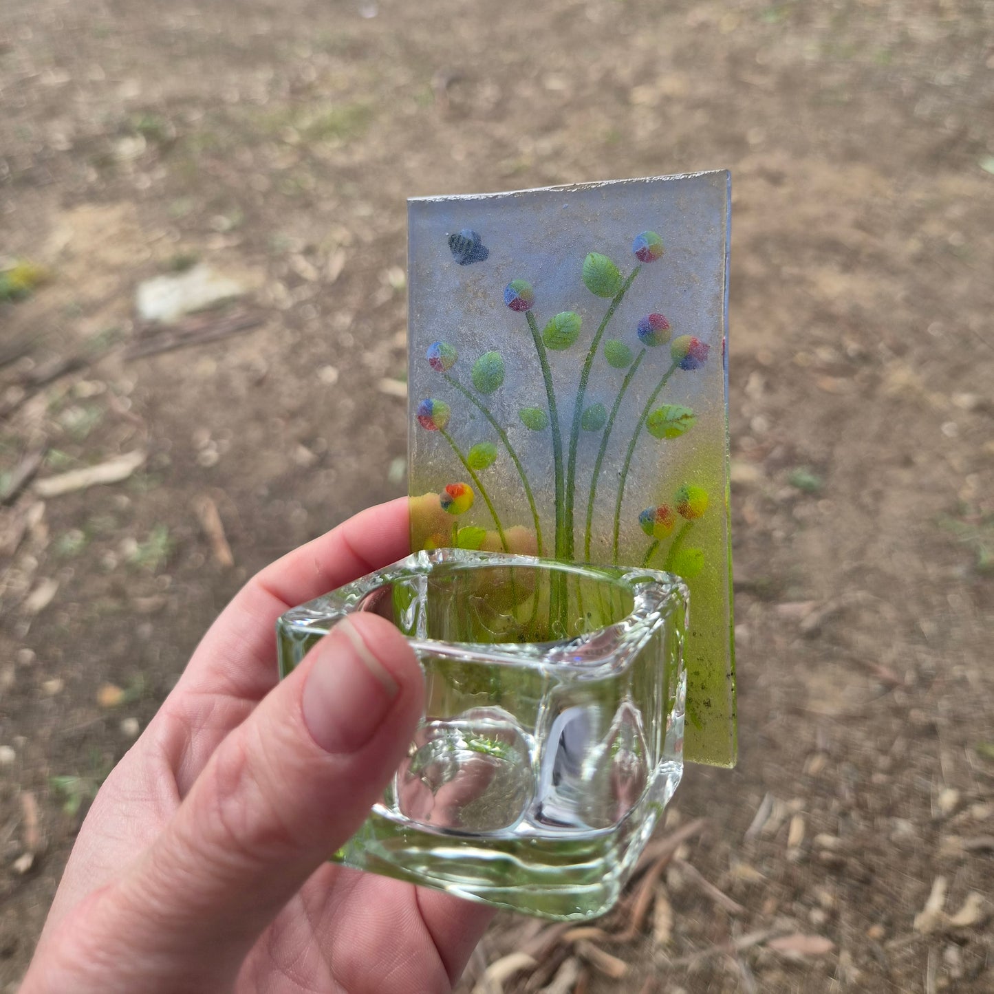 Multicoloured Flowers Fused Glass Tealight