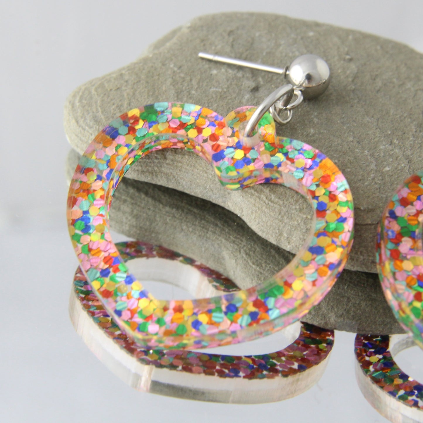 Disco Glitter Hearts Drop Earrings