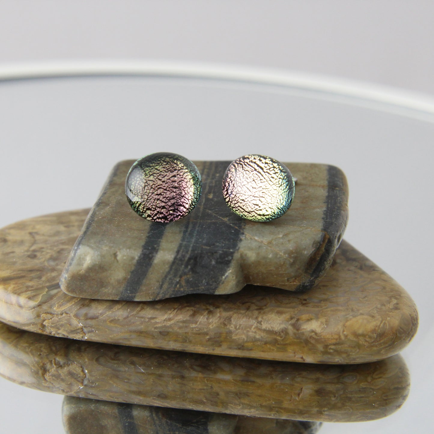 'Smooth Pink' Fused Glass Mini Studs Earrings