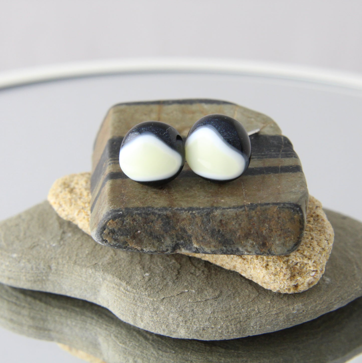 'Penguin' Fused Glass Earrings Studs