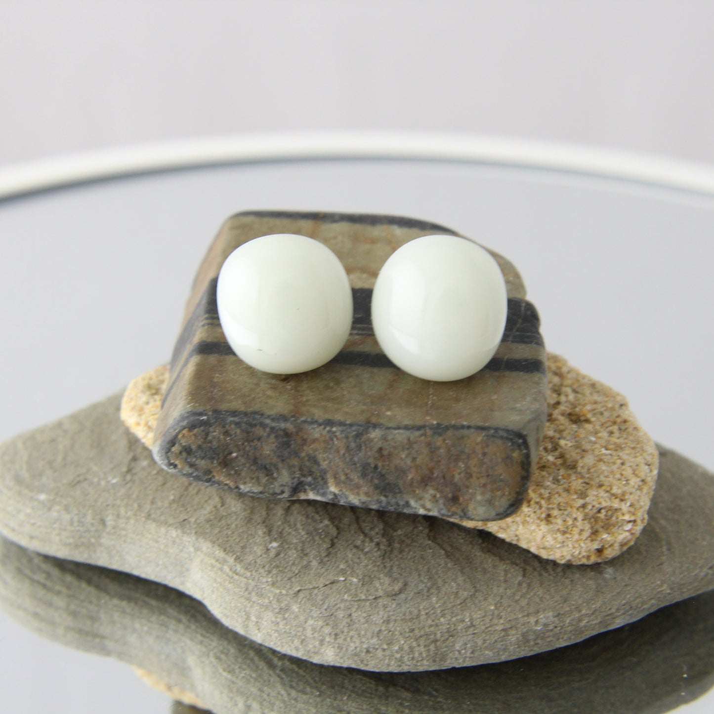 'Pearl Grey' Fused Glass Earrings Studs