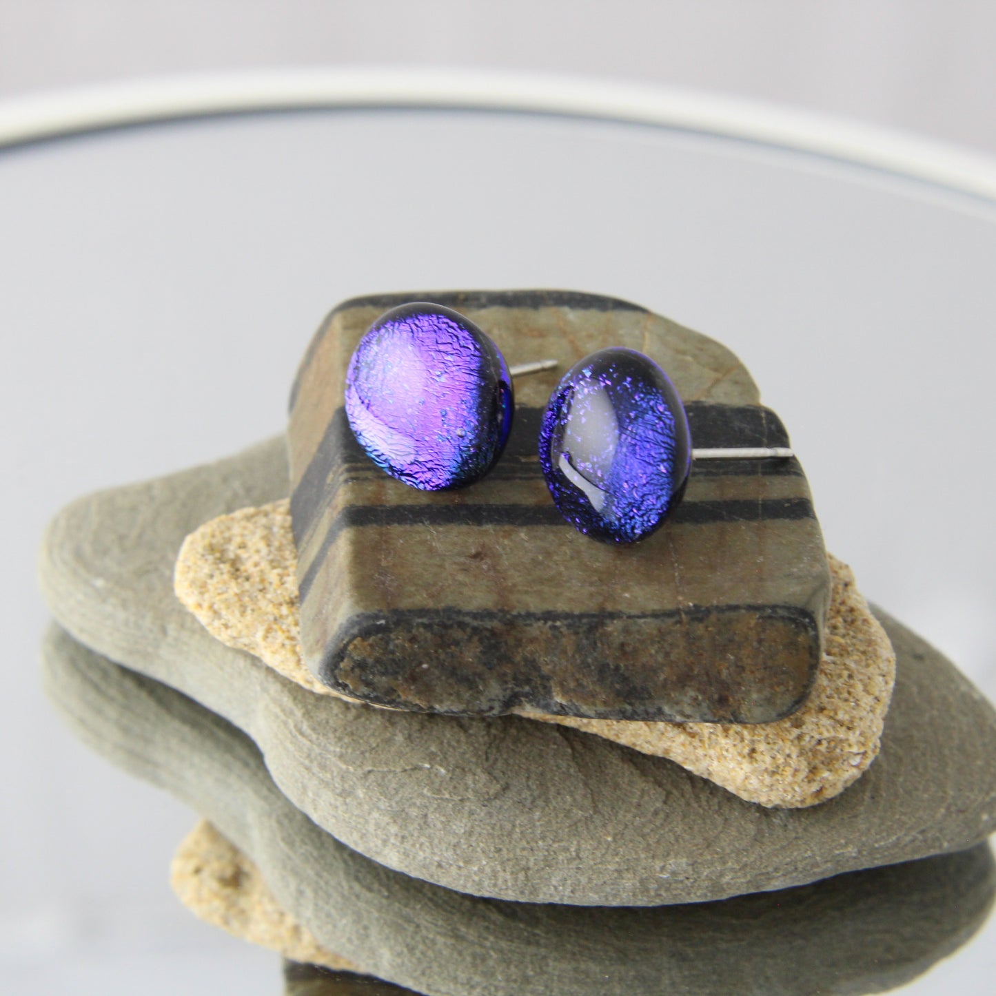 'Dichroic Blue' Fused Glass Studs