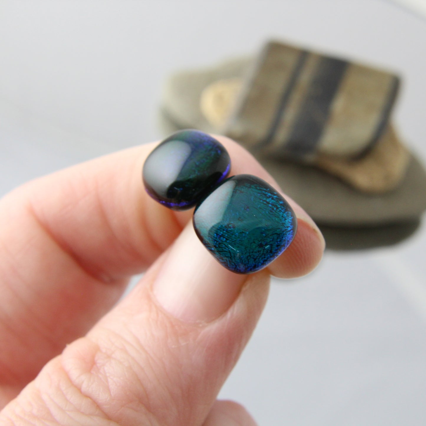 'Emerald/Teal' Fused Glass Studs