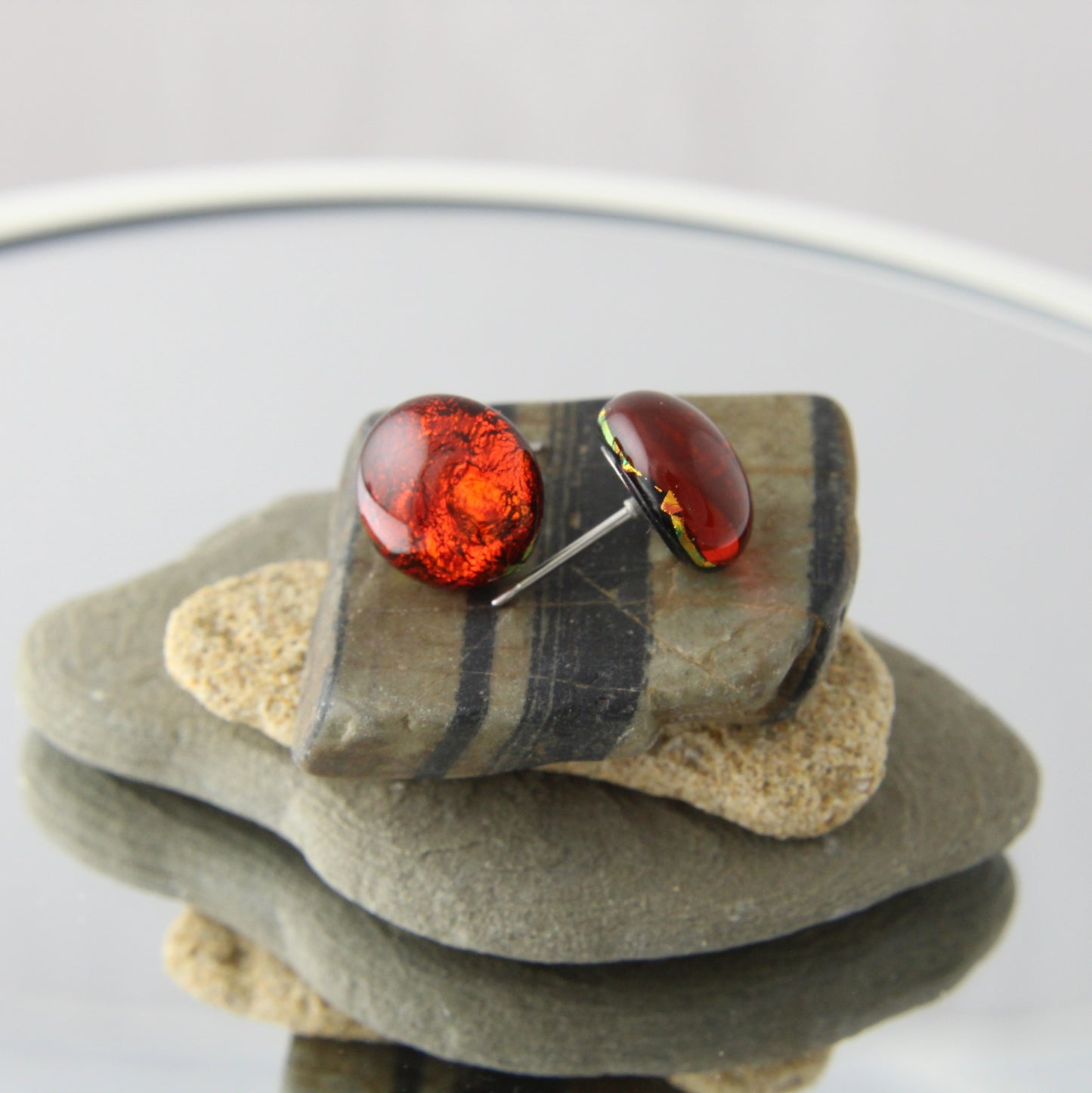 'Sparkling Red' Fused Glass Studs