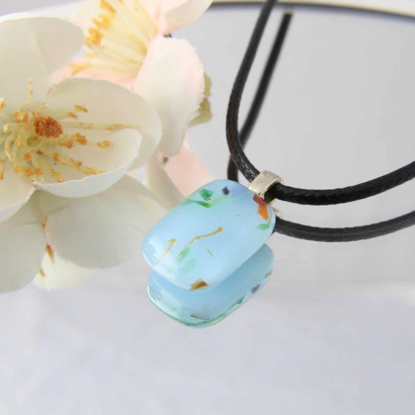Tiny Blue Fused Glass Pendant