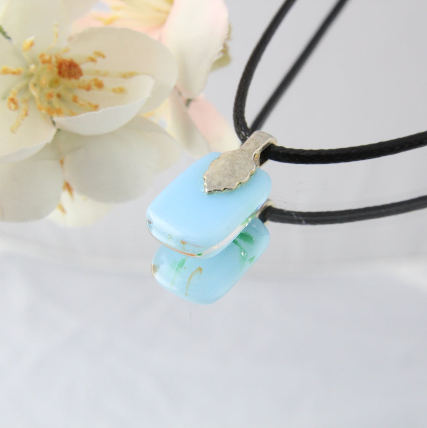 Tiny Blue Fused Glass Pendant