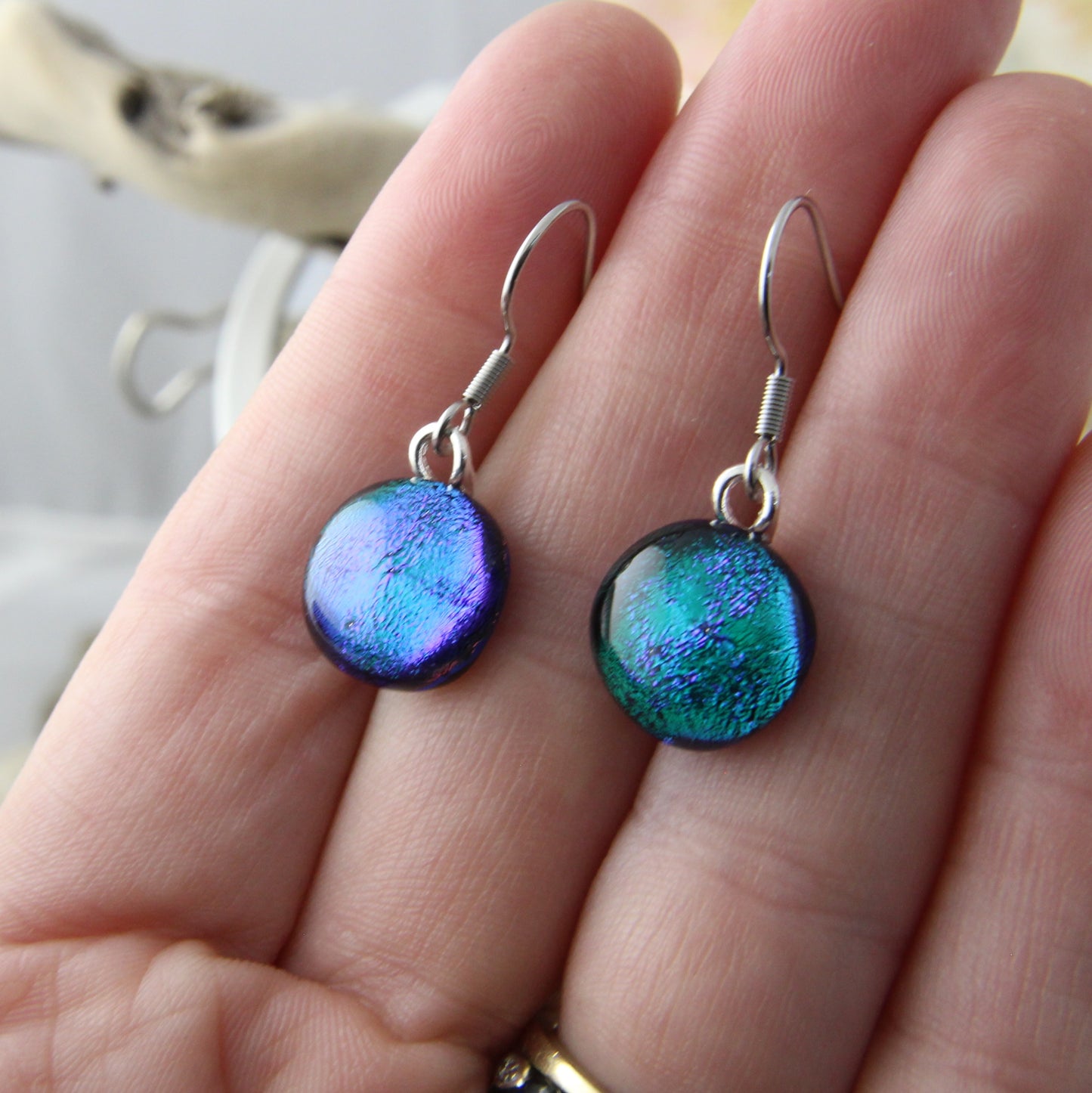 Luscious Emerald Green Fused Glass Earrings Drops