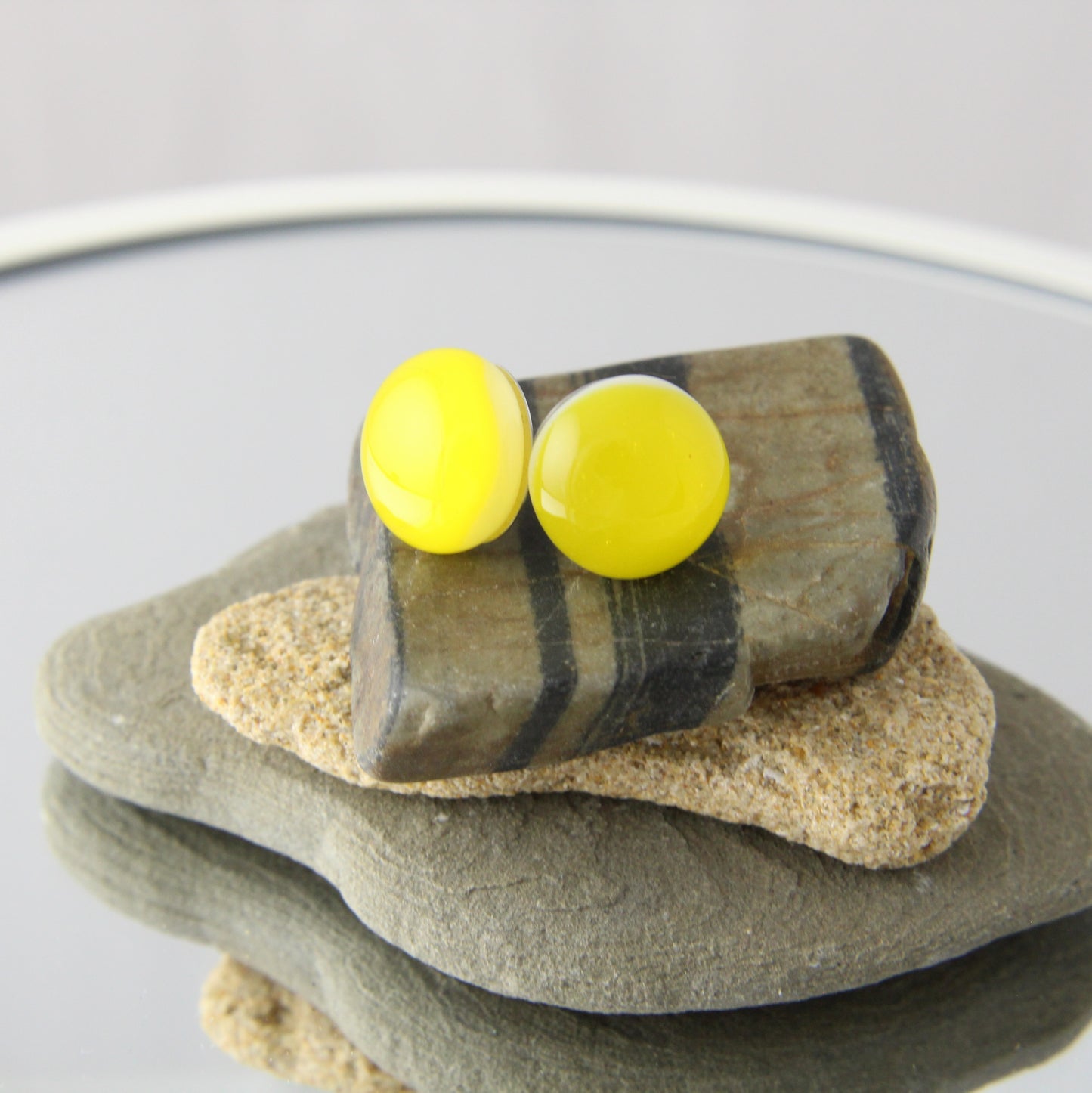 'Fluorescent Yellow' Fused Glass Studs