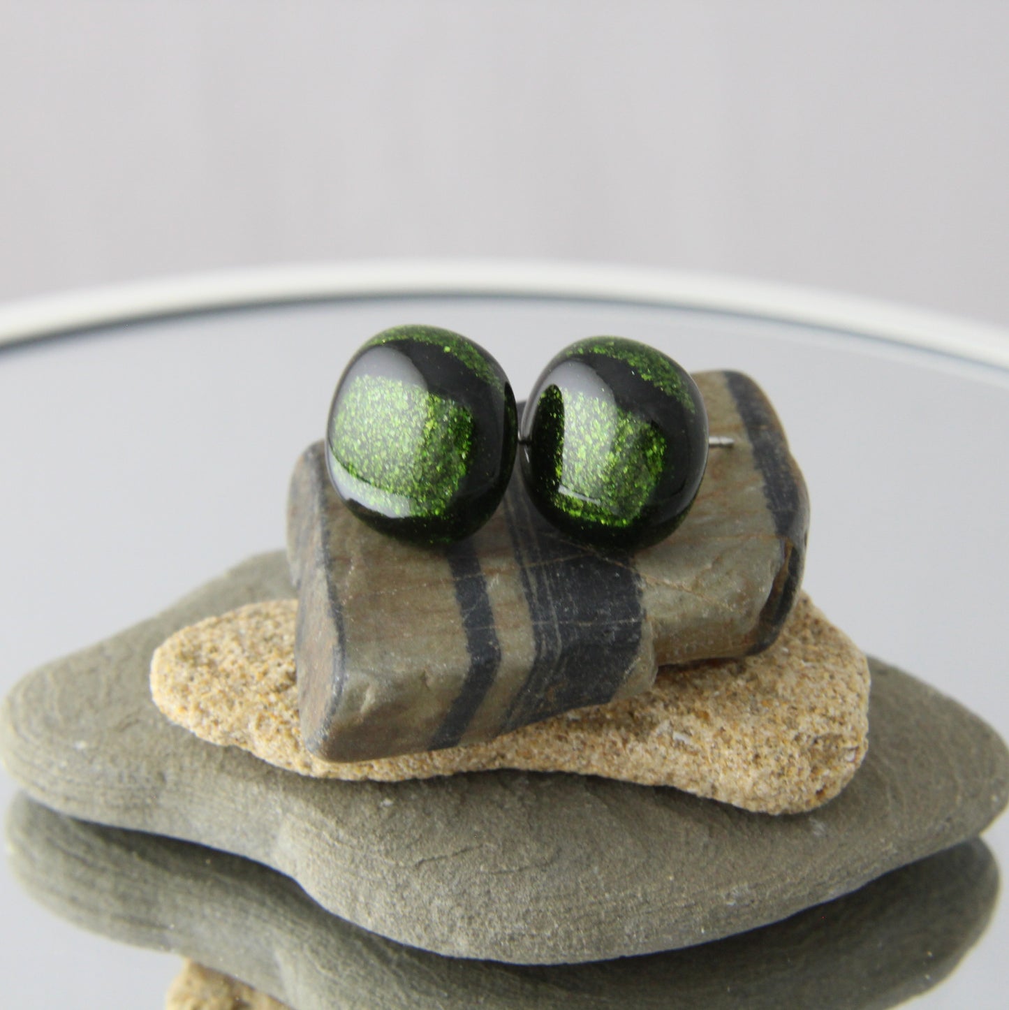 'Adventurine Green' Fused Glass Studs
