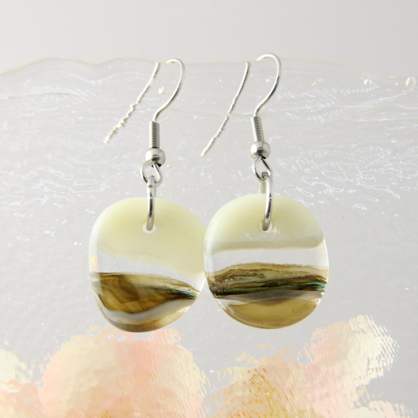 'Streaky Bliss' Fused Glass Flat Out Dangles Earrings