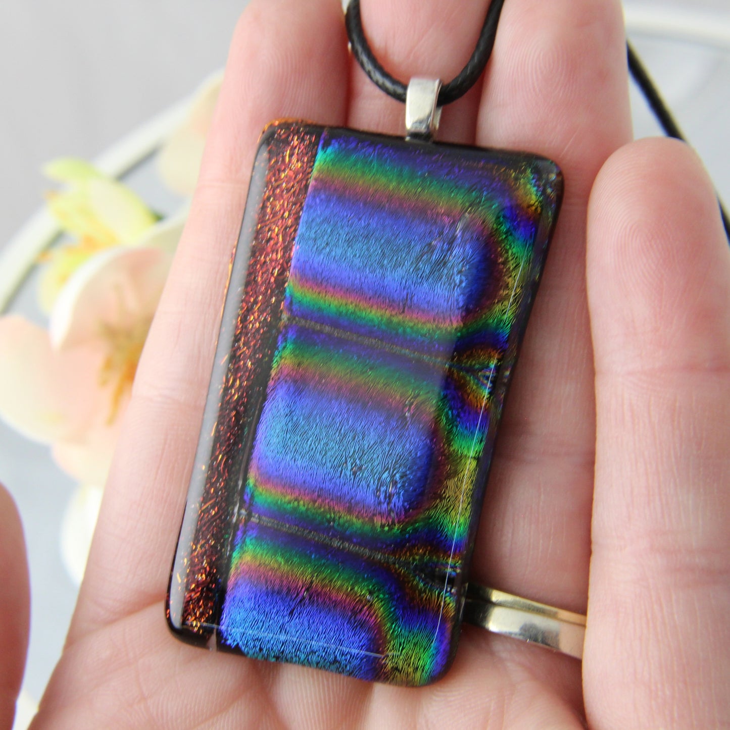 Shimmering Arches Fused Glass Pendant