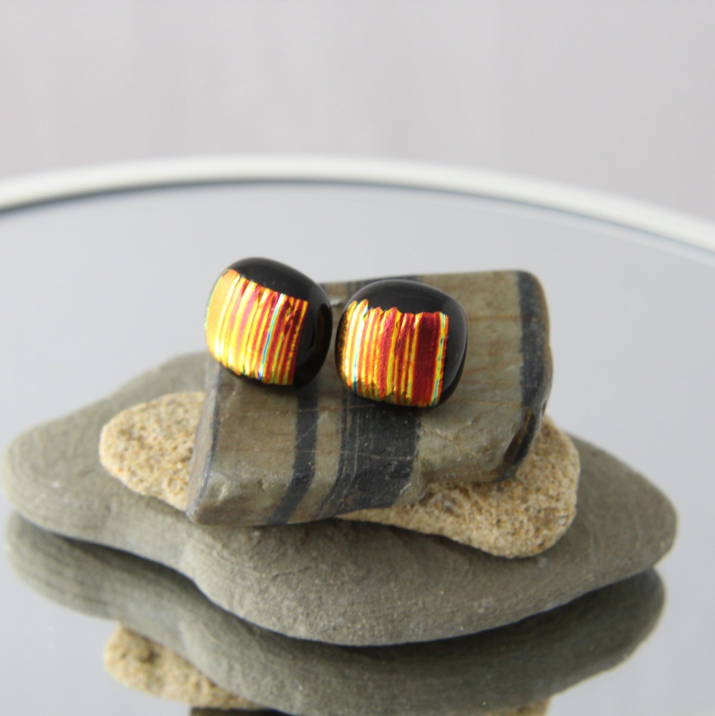 'Orange Corduroy' Fused Glass Studs