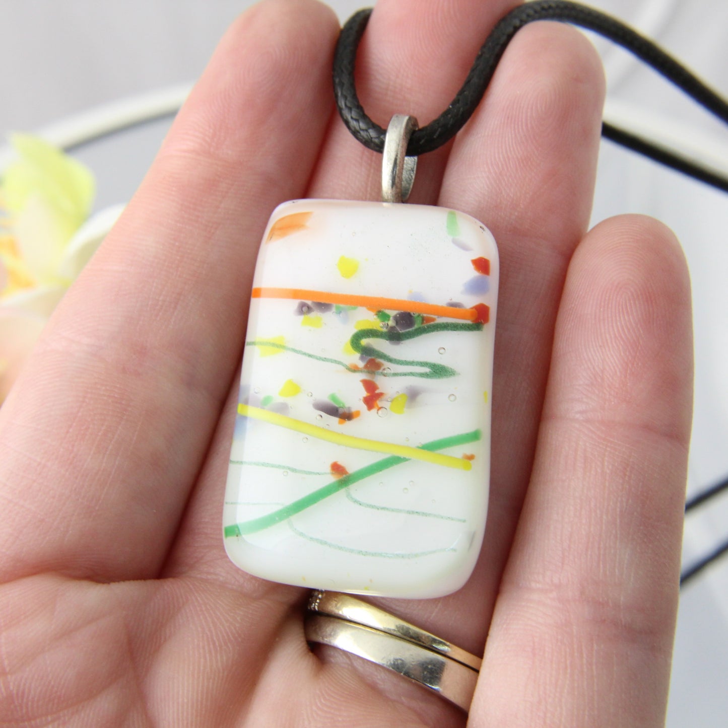 White Confetti Fused Glass Pendant
