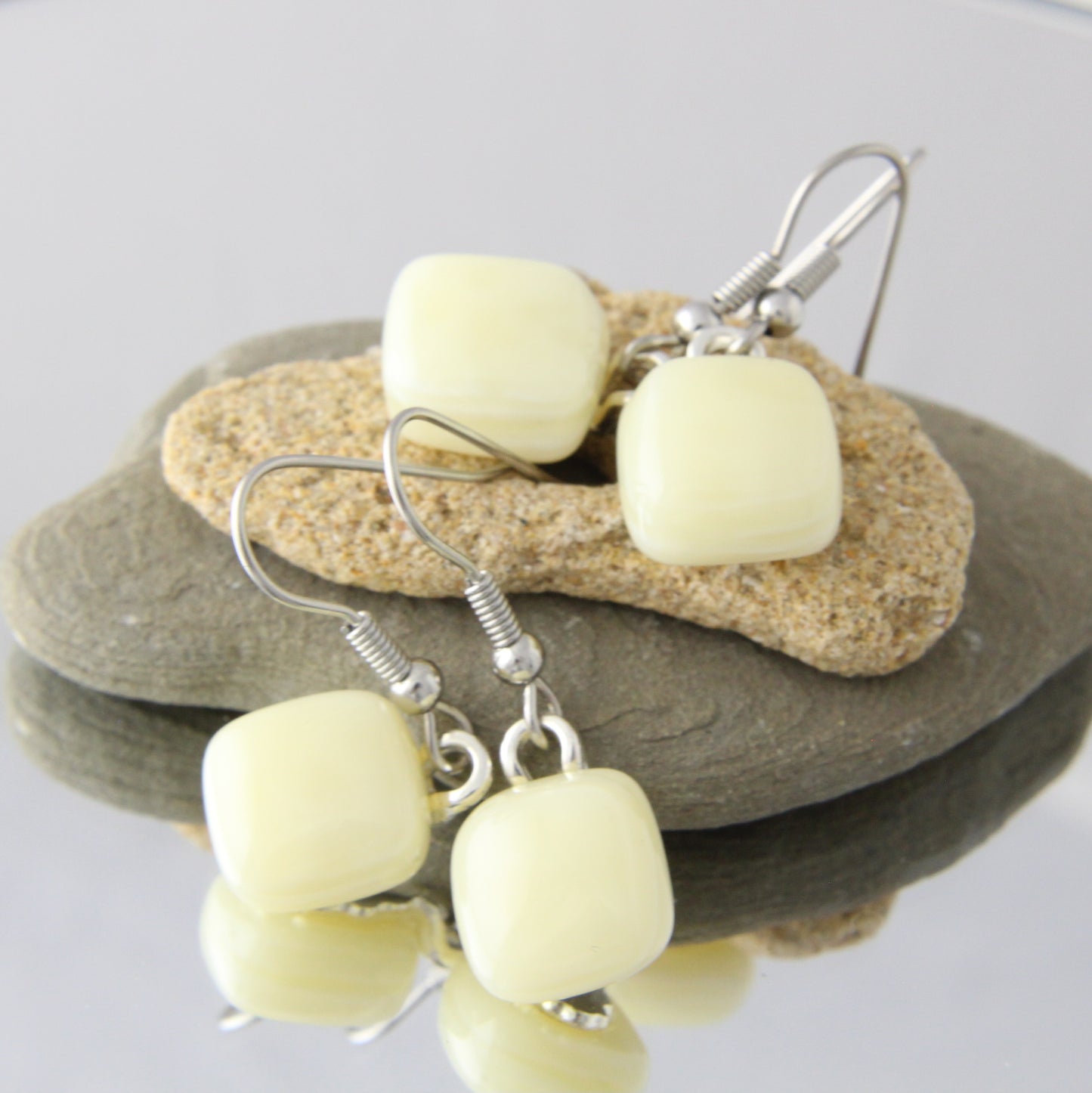 'Ivory' Fused Glass Earrings Dangles