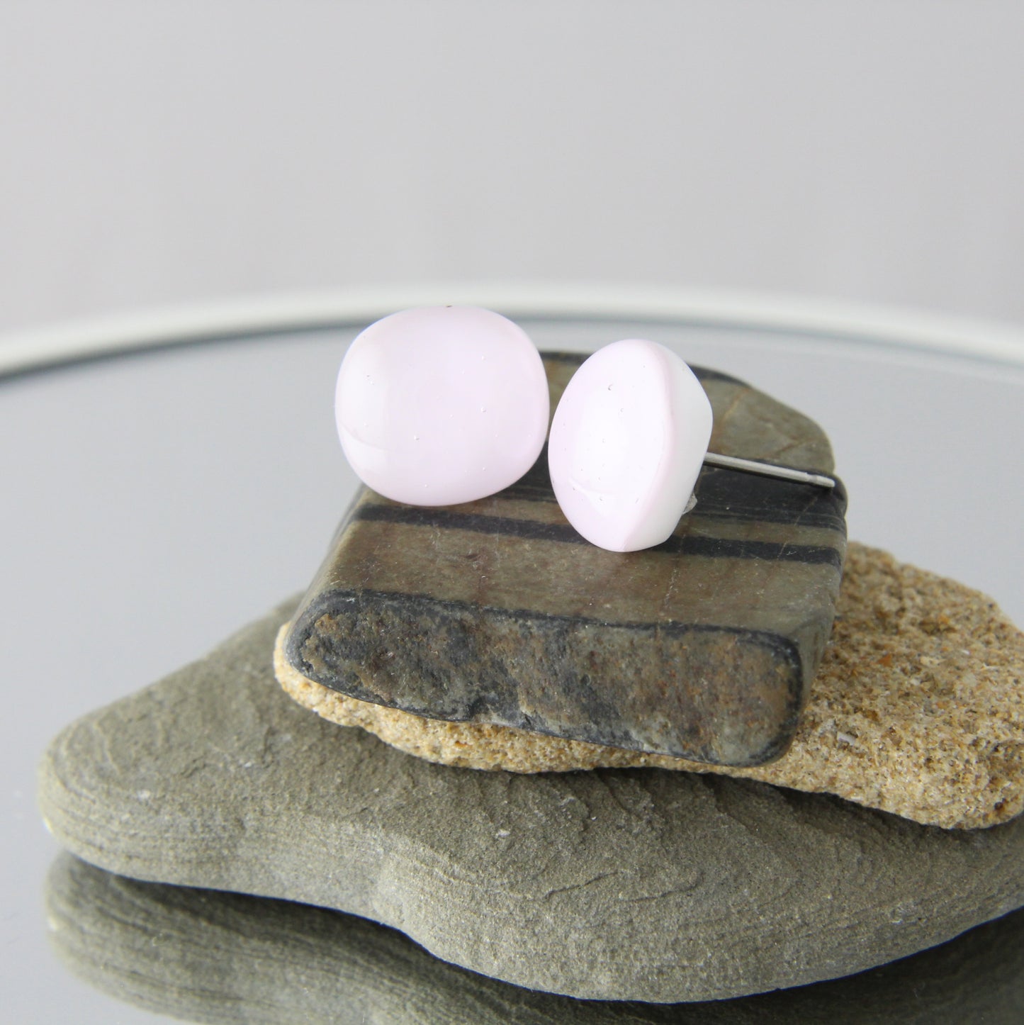 'Barely There Pink' Fused Glass Studs Earrings