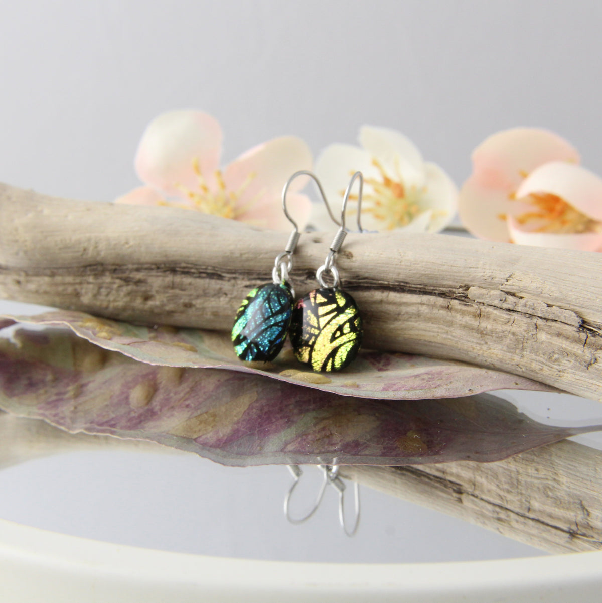 Tribal Fused Glass Earring Drops