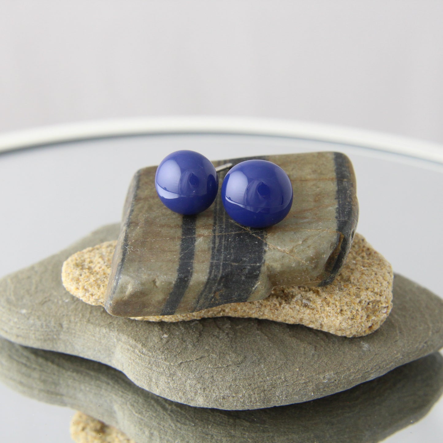 'Navy Blue' Fused Glass Studs