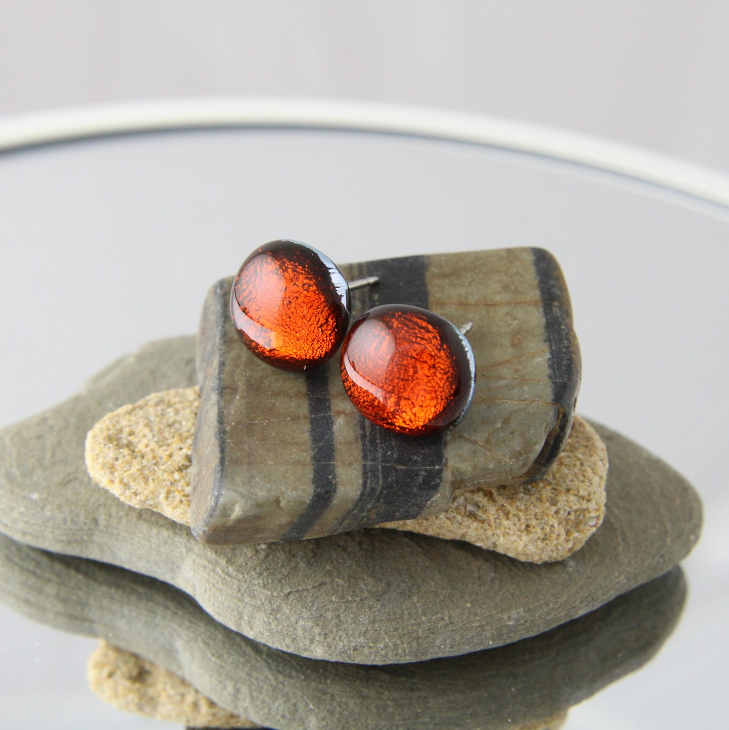 'Sparkling Red' Fused Glass Studs