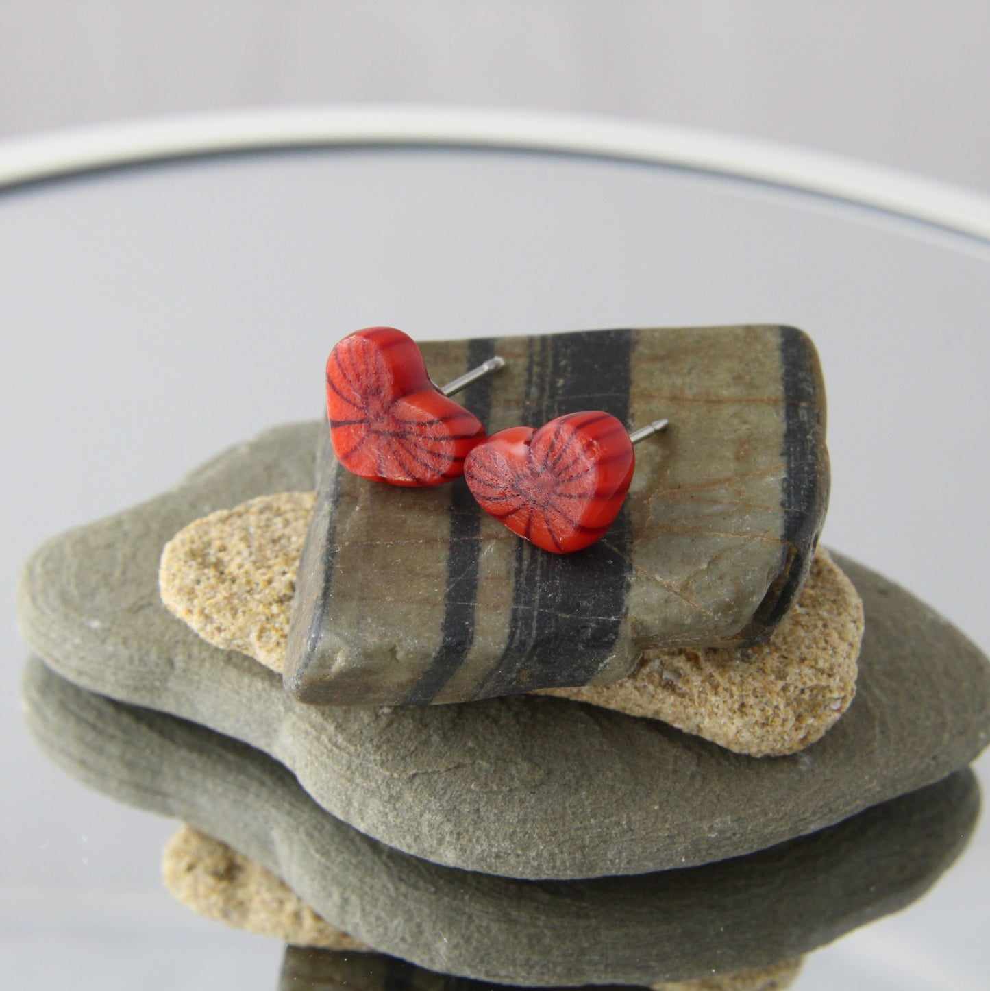 'Red Like My Heart' Fused Glass Studs