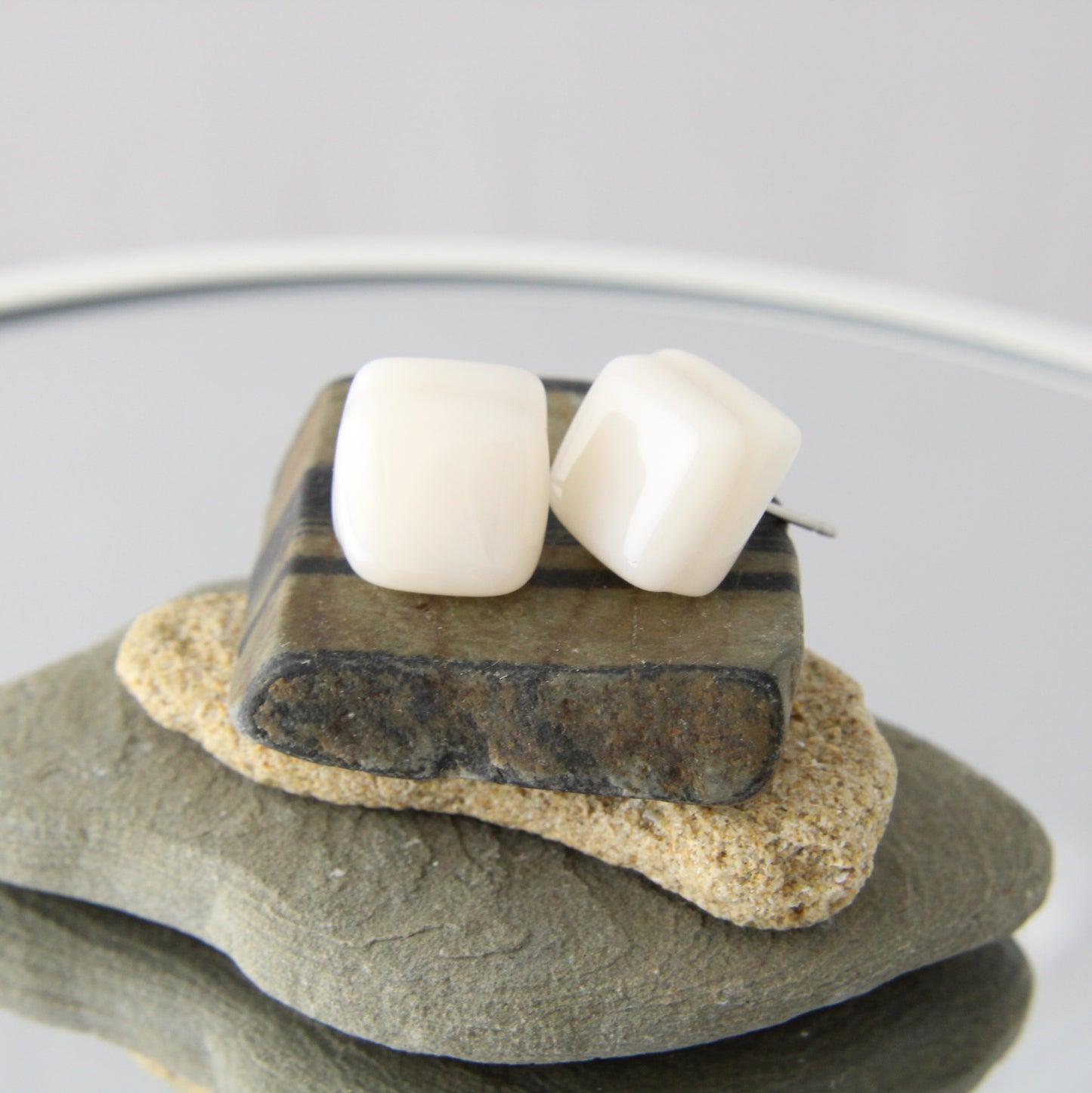 '3D Linen' Fused Glass Earrings Studs