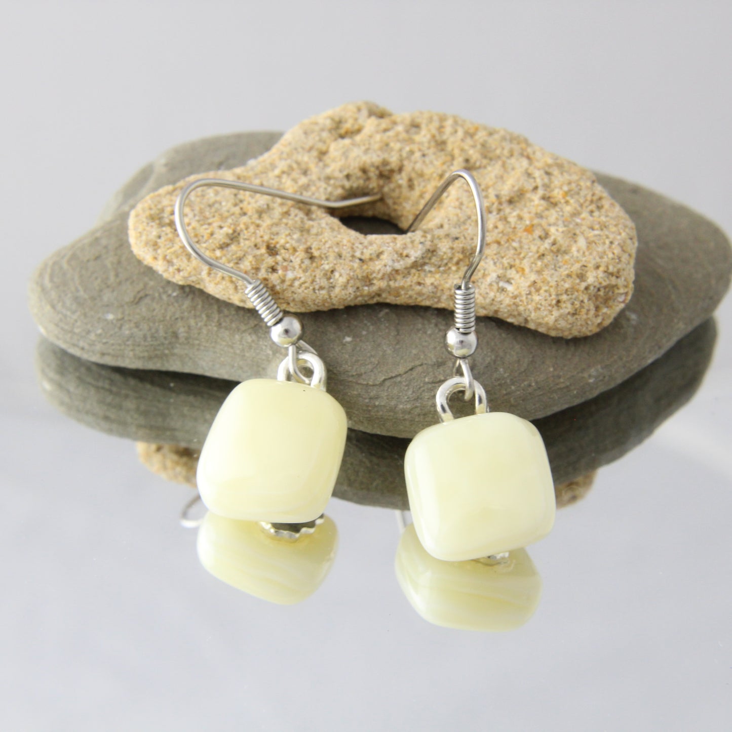 'Ivory' Fused Glass Earrings Dangles