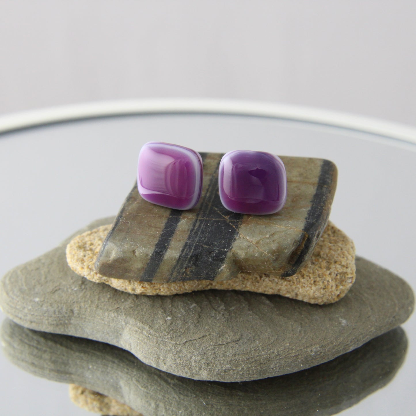 'Purple Puddle' Fused Glass Studs Earrings