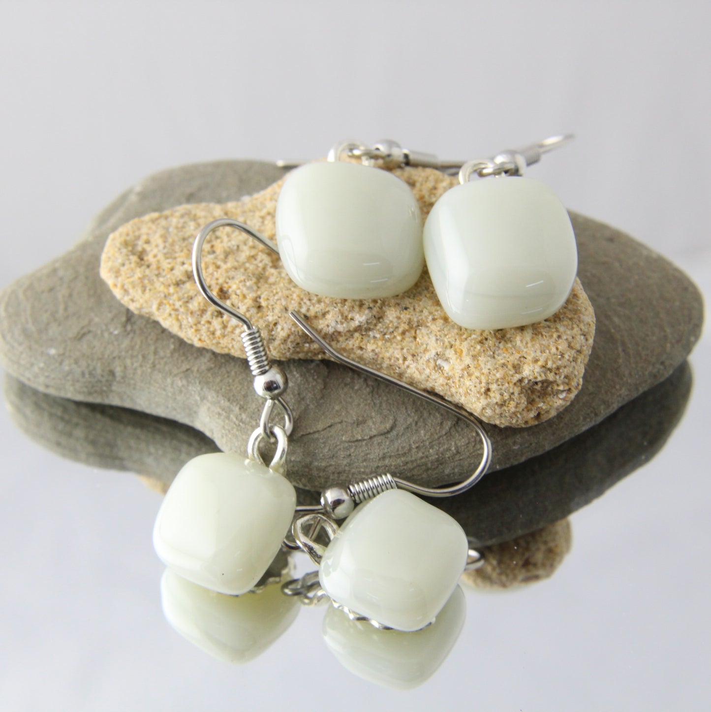 'Pearl Grey' Fused Glass Earrings Dangles