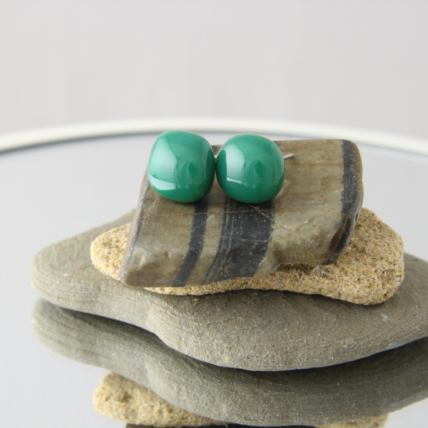 'Bottle Green' Fused Glass Studs