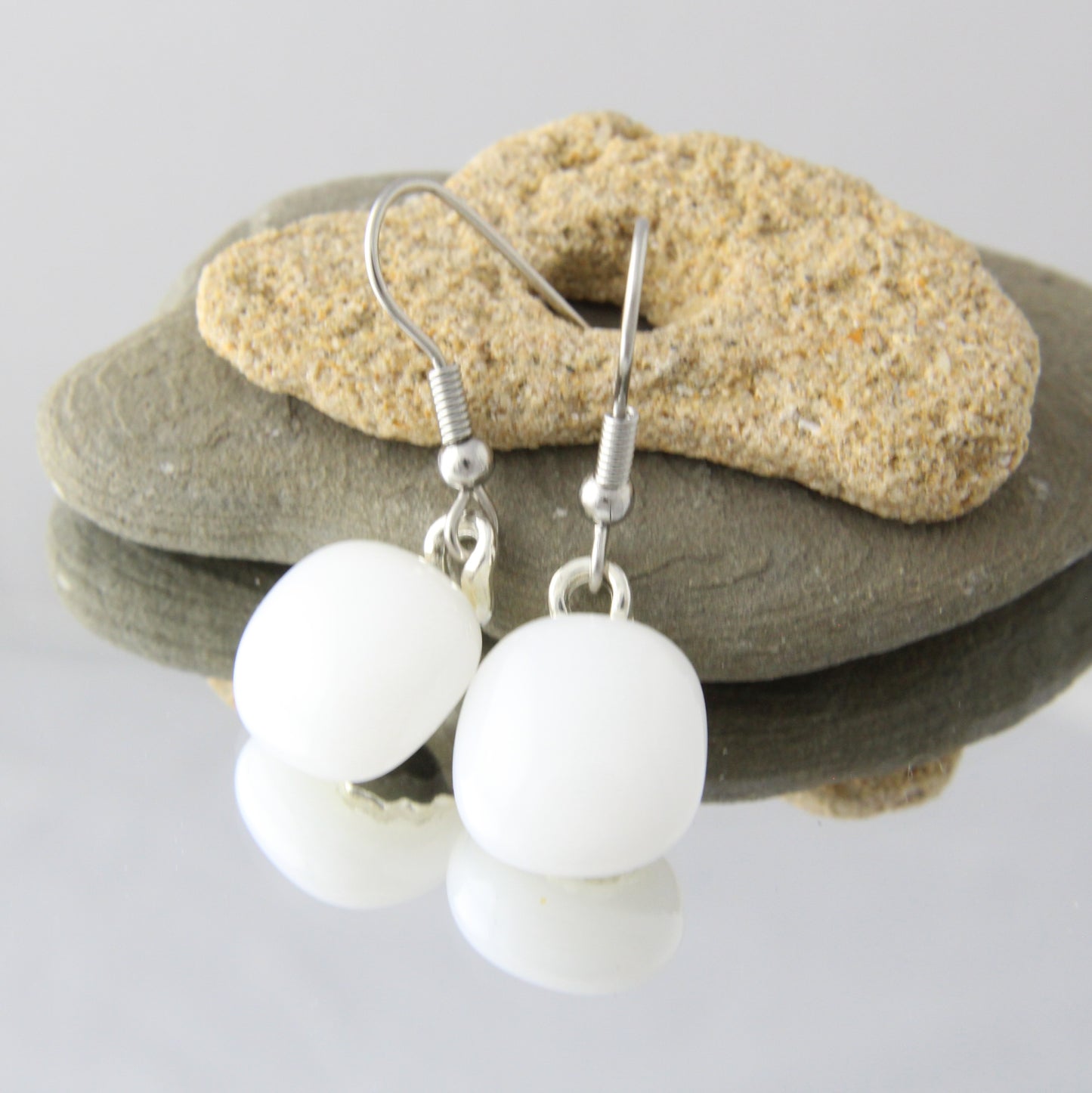 'Just White' Fused Glass Earrings Dangles