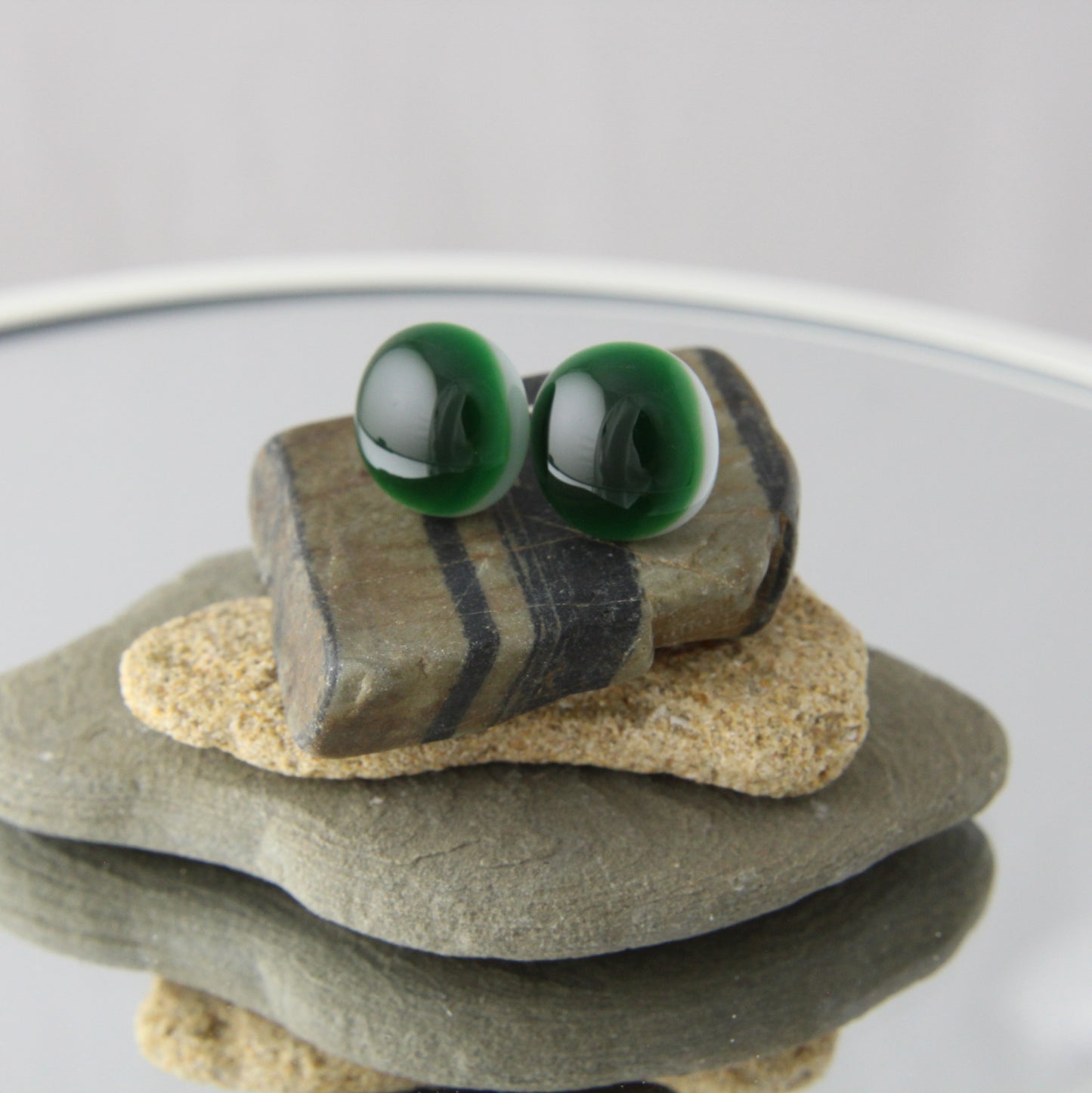 'Forest Green' Fused Glass Studs