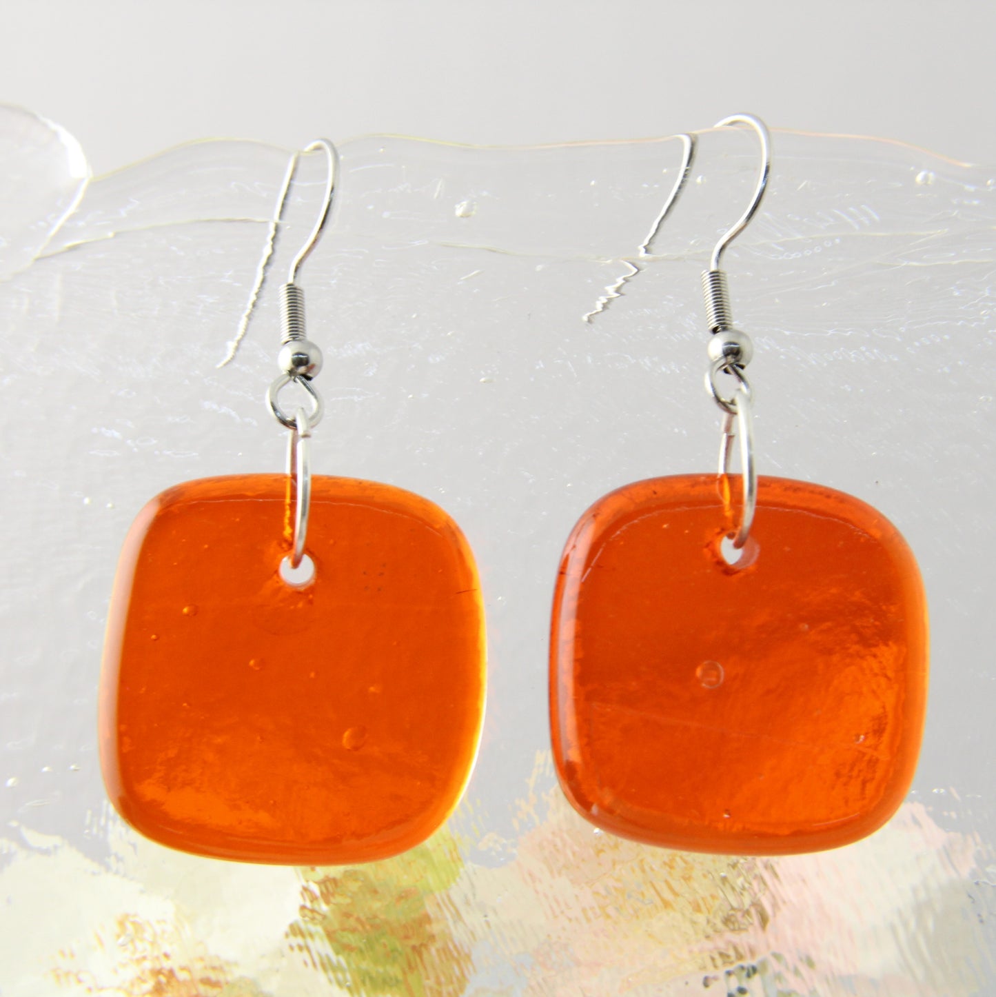 'Vibrant Orange' Fused Glass Flat Out Earrings Dangles