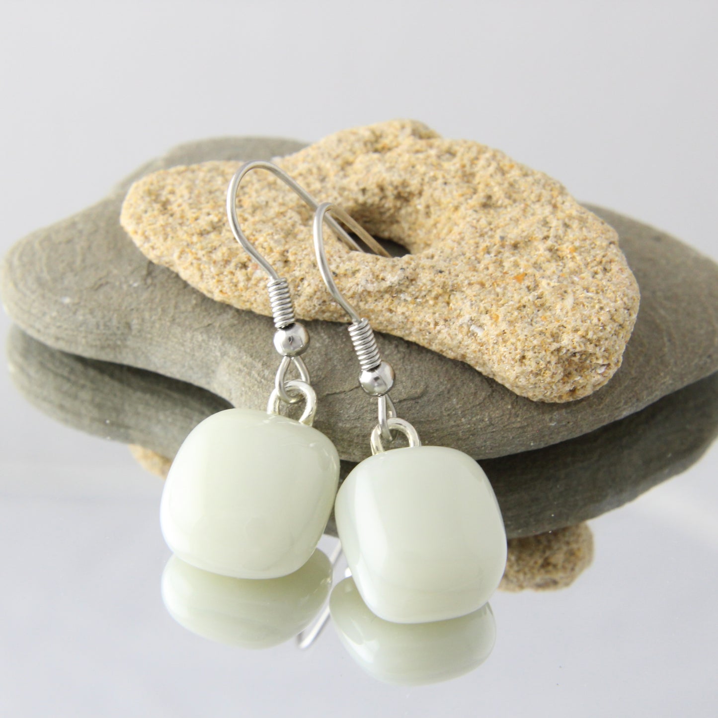 'Pearl Grey' Fused Glass Earrings Dangles