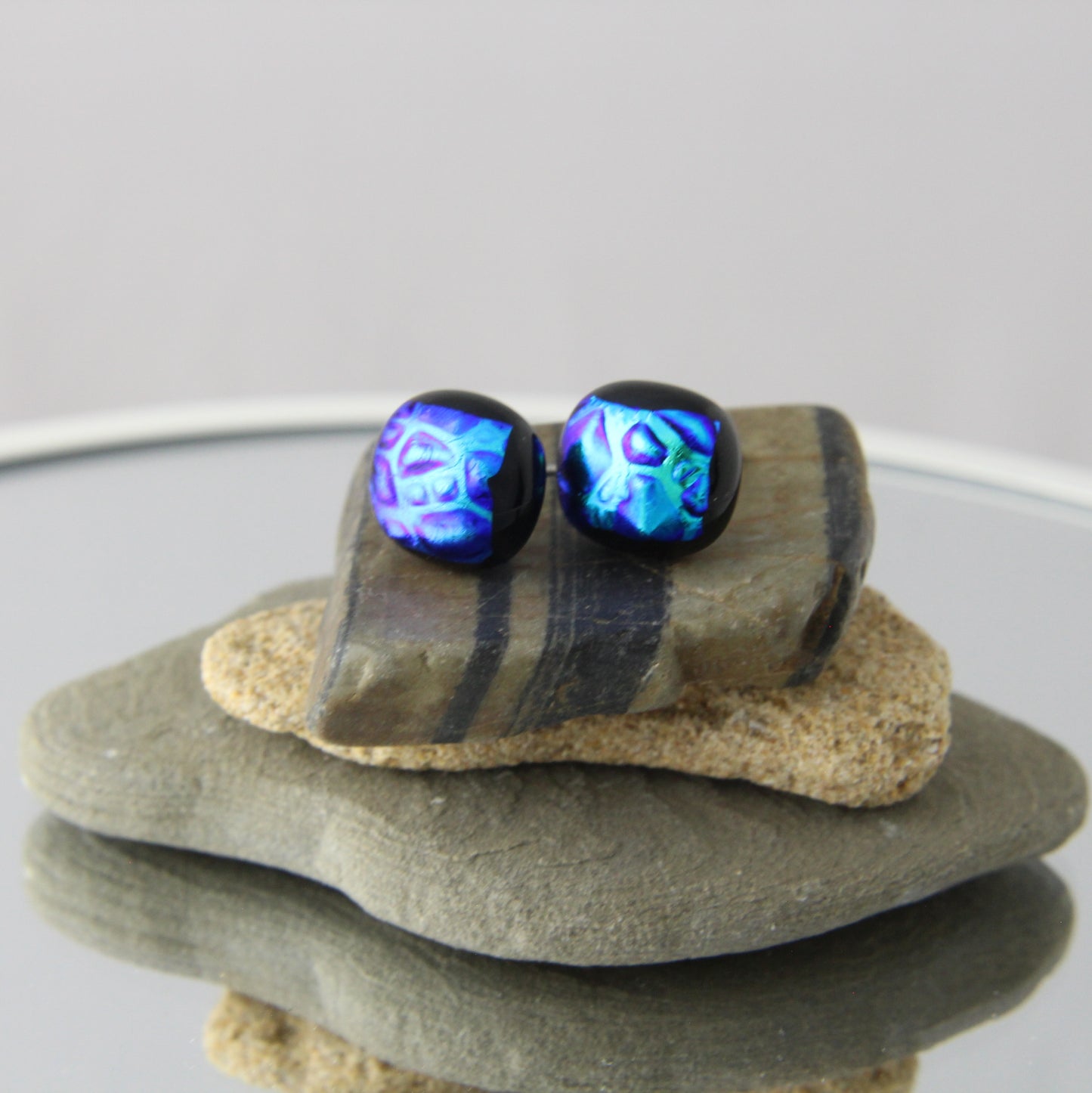 'Dew Drop Blue' Fused Glass Studs